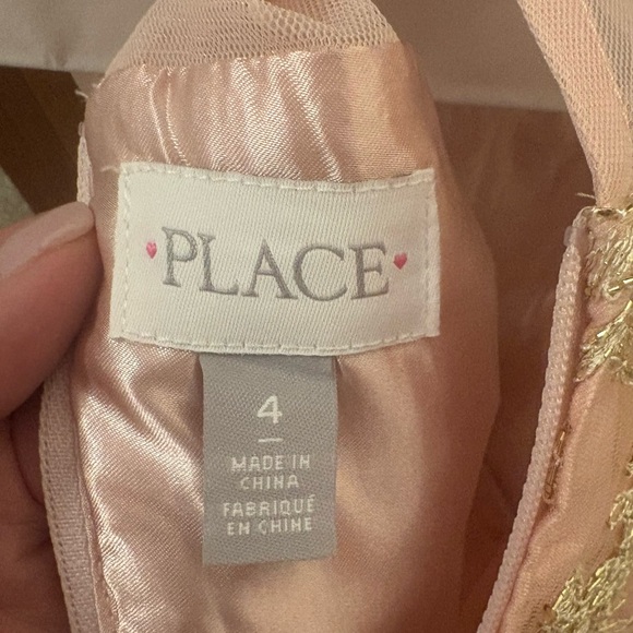 Place Girls' Blush Pink Tulle Dress with Gold Embroidery - Picture 2 of 5